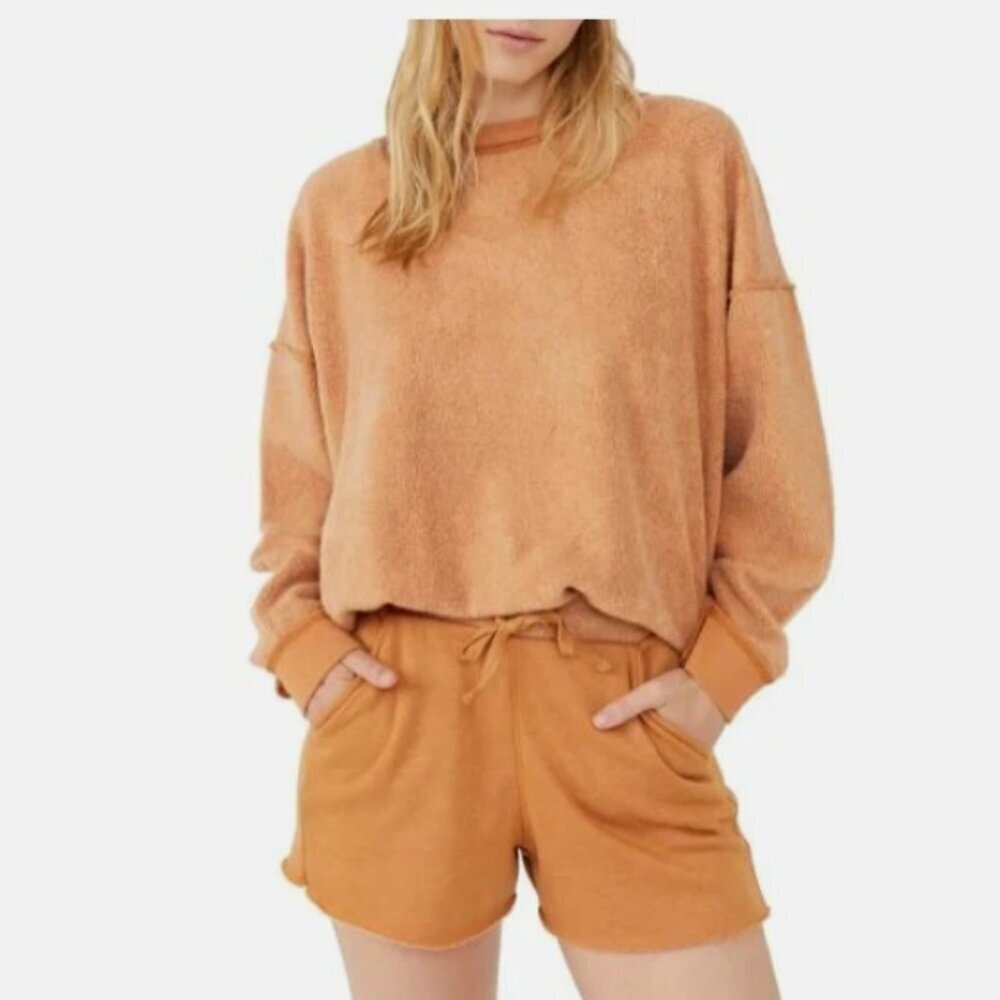 Free People Kelly Oversized SlouchyTwo Piece Sweat Set Cognac XS